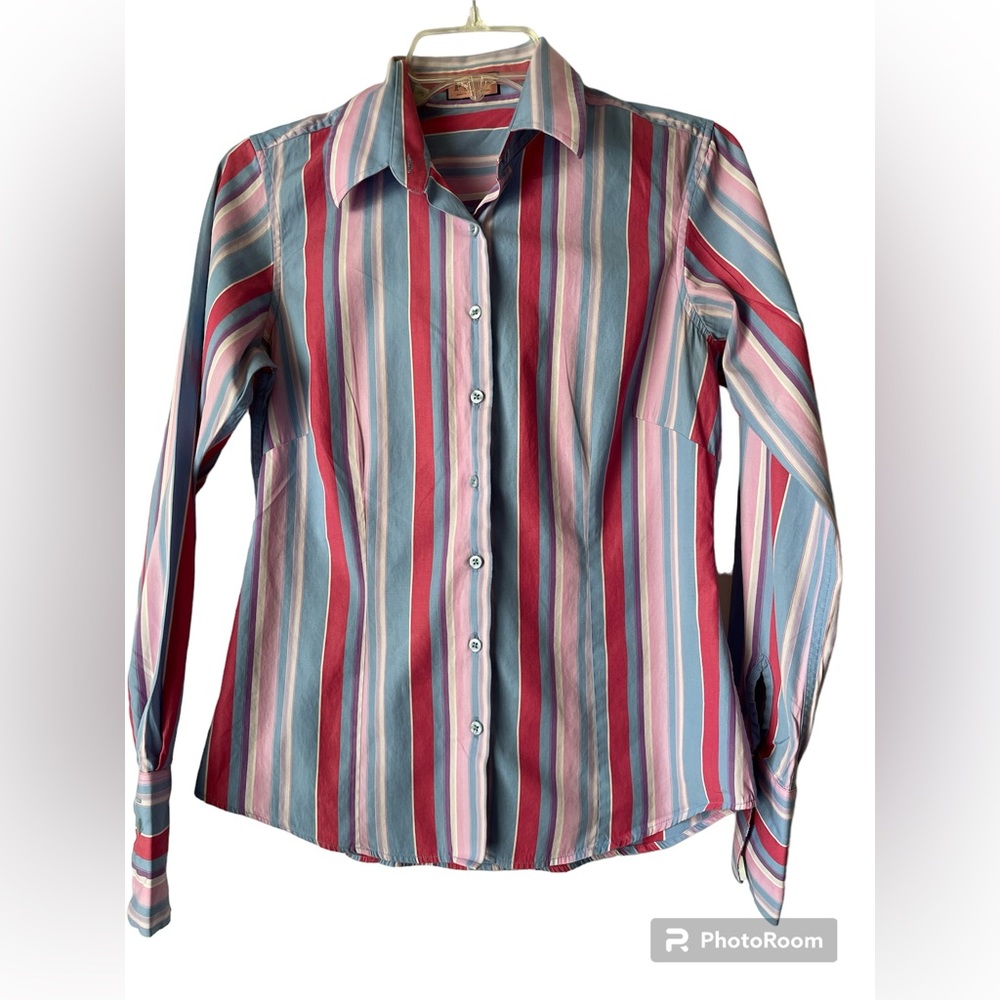 Thomas Pink Button Up Pink Striped Shirt Size 10